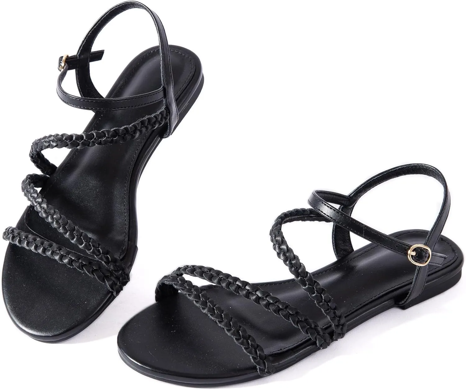 Mtzyoa Women Flat Sandals Dressy Strappy Gladiator Summer Ankle Strap Nude Open Toe Comfortable Wedding Casual Leather Ladies Party Trendy Vacation