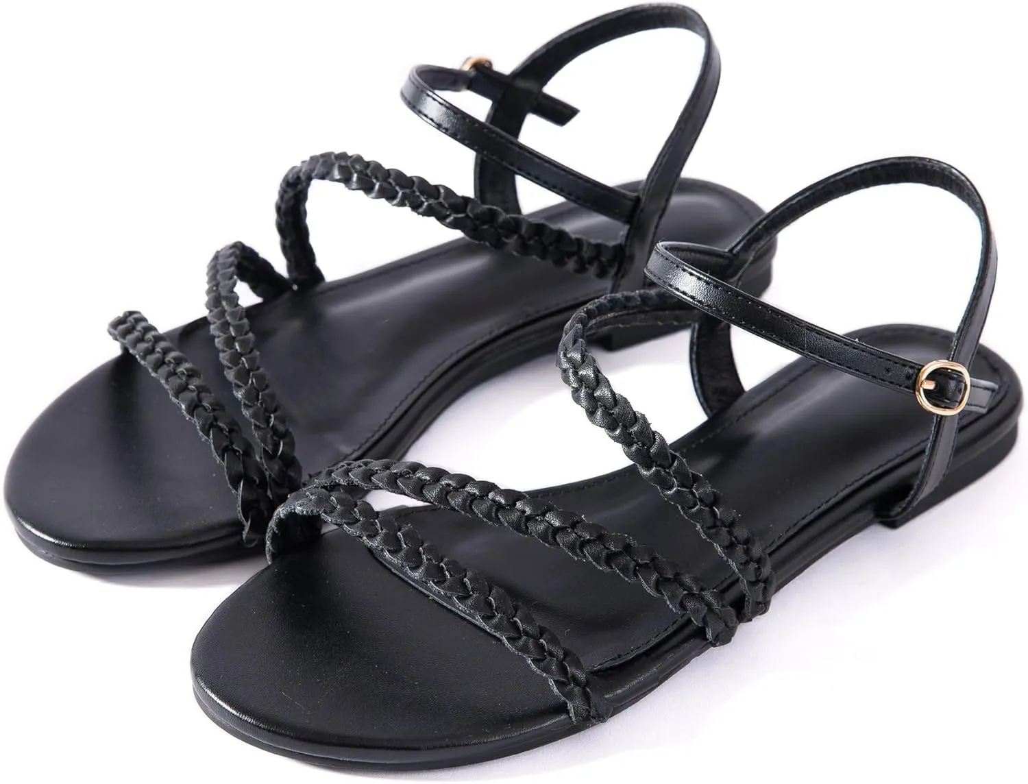 Mtzyoa Women Flat Sandals Dressy Strappy Gladiator Summer Ankle Strap Nude Open Toe Comfortable Wedding Casual Leather Ladies Party Trendy Vacation