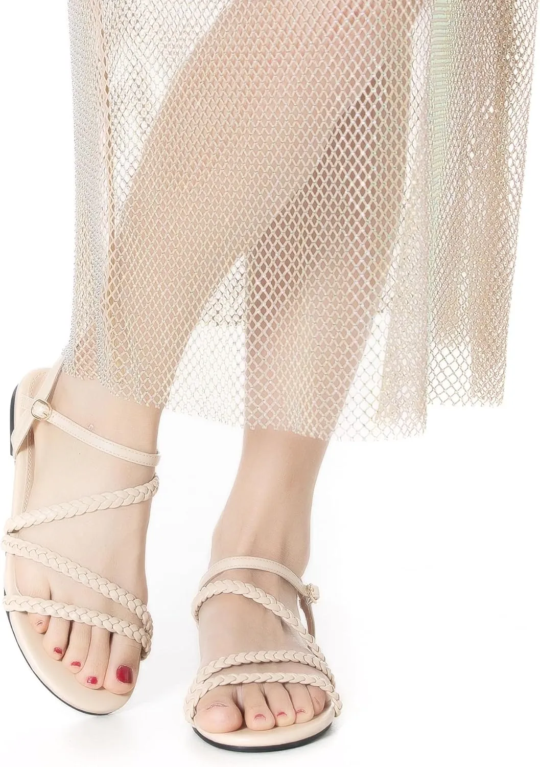 Mtzyoa Women Flat Sandals Dressy Strappy Gladiator Summer Ankle Strap Nude Open Toe Comfortable Wedding Casual Leather Ladies Party Trendy Vacation