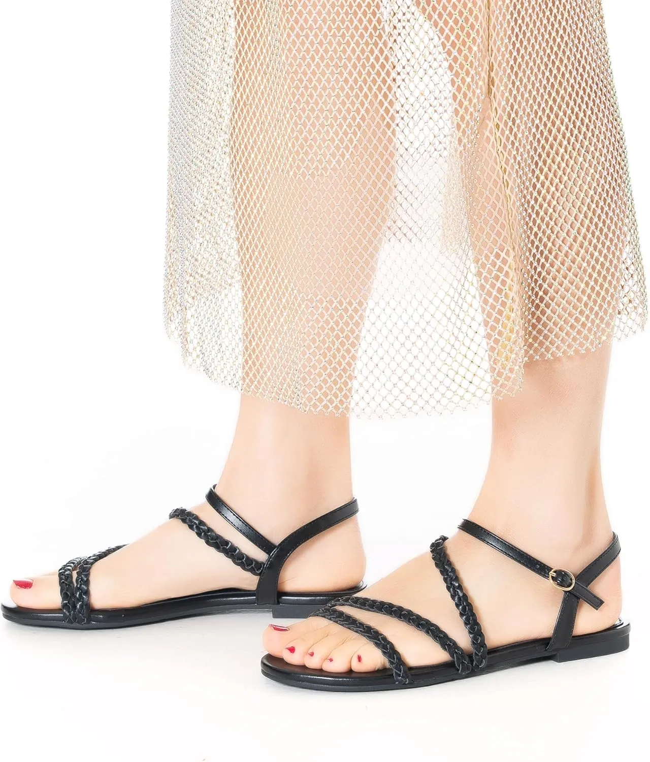 Mtzyoa Women Flat Sandals Dressy Strappy Gladiator Summer Ankle Strap Nude Open Toe Comfortable Wedding Casual Leather Ladies Party Trendy Vacation