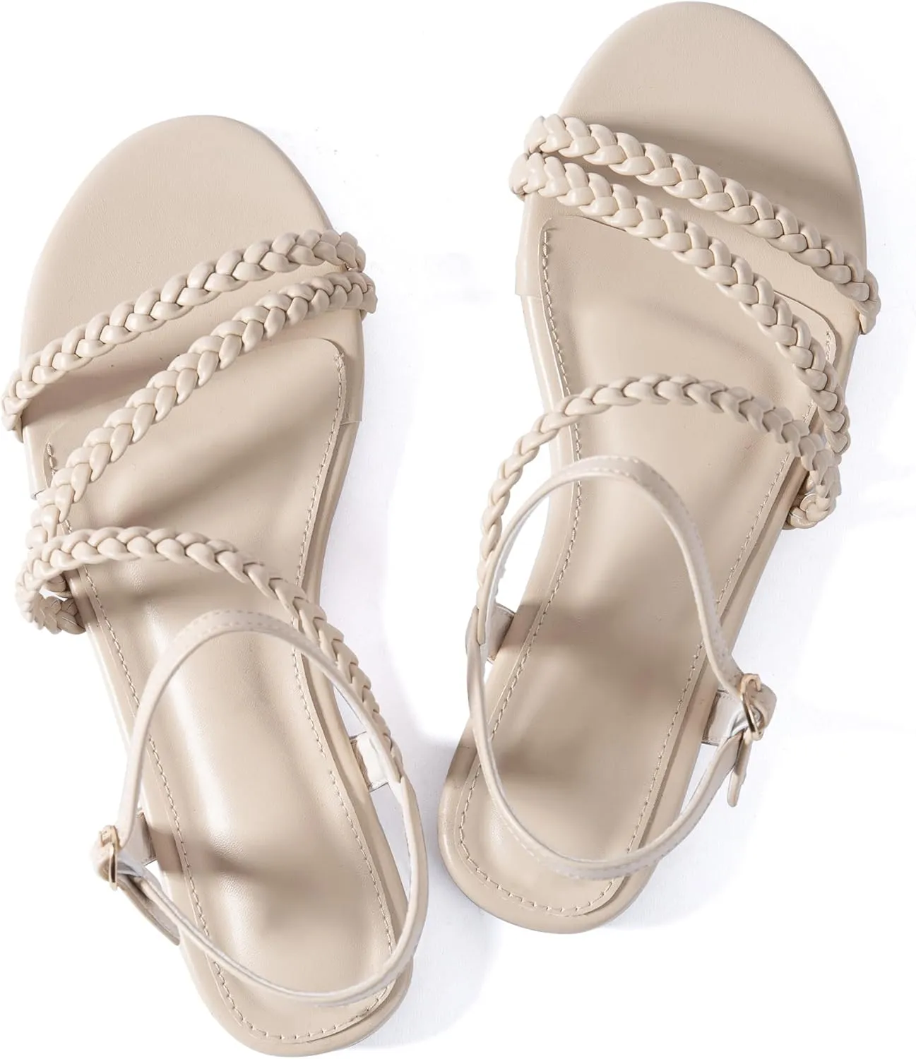 Mtzyoa Women Flat Sandals Dressy Strappy Gladiator Summer Ankle Strap Nude Open Toe Comfortable Wedding Casual Leather Ladies Party Trendy Vacation
