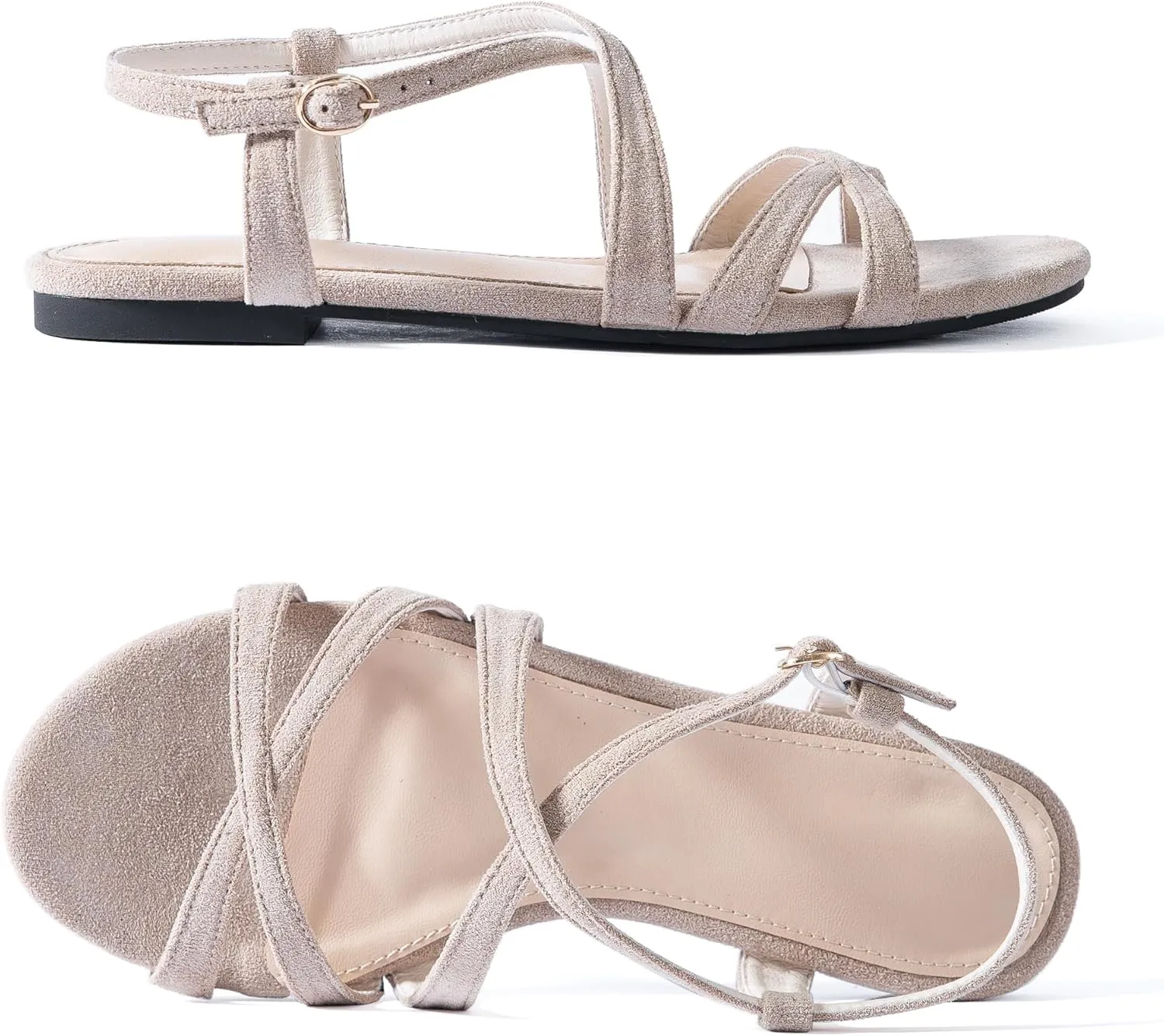 Mtzyoa Women Flat Sandals Summer Gladiator Adjustable Ankle Strappy Dressy Cross Vacation Comfort Cushioning Leather Non-Slip Casual Party Trendy
