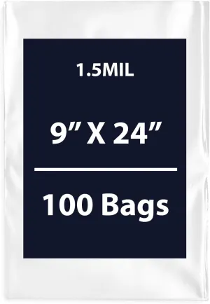 Multiple Sizes Clear Flat Poly Bags, 1.5Mil 9" X 24" & 100 Bags | Low-Density Polyethylene (LDPE), Flat Open Top Plastic Packaging Packing | Flexible and Durable Plastic Bags