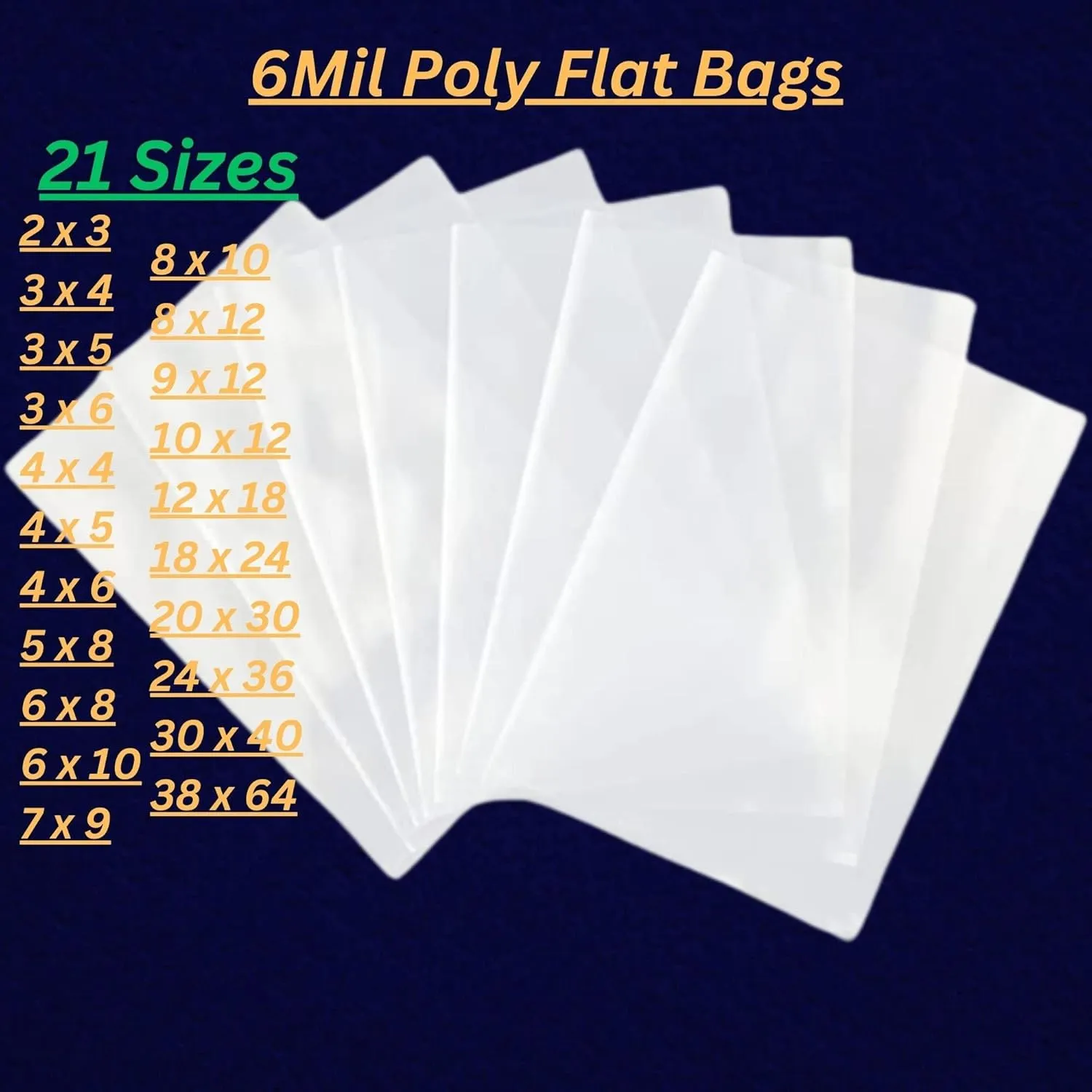 Multiple Sizes Clear Flat Poly Bags - 20 x 30 (50 Bags) 6Mil Flat Open Top Plastic Packaging Packing | Flexible and Durable Plastic Bags | Low-Density Polyethylene (LDPE)