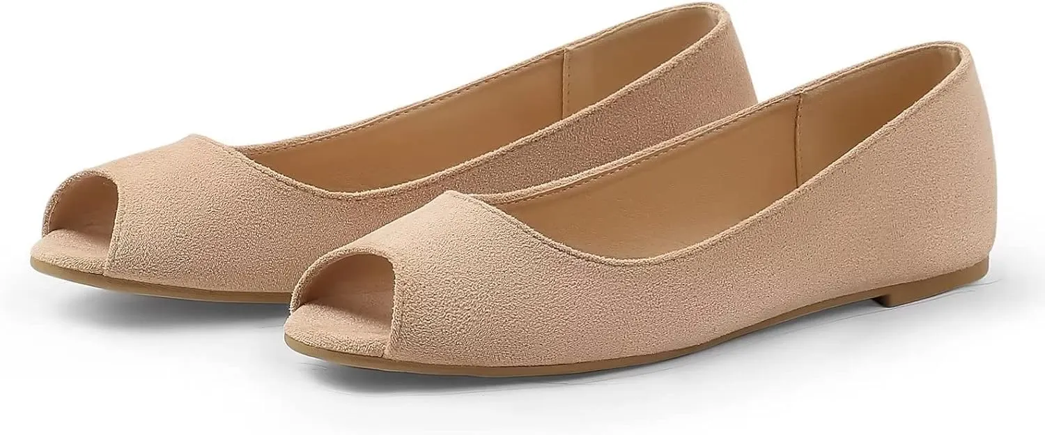 MUSSHOE Peep Toe Flat Shoes for Women
