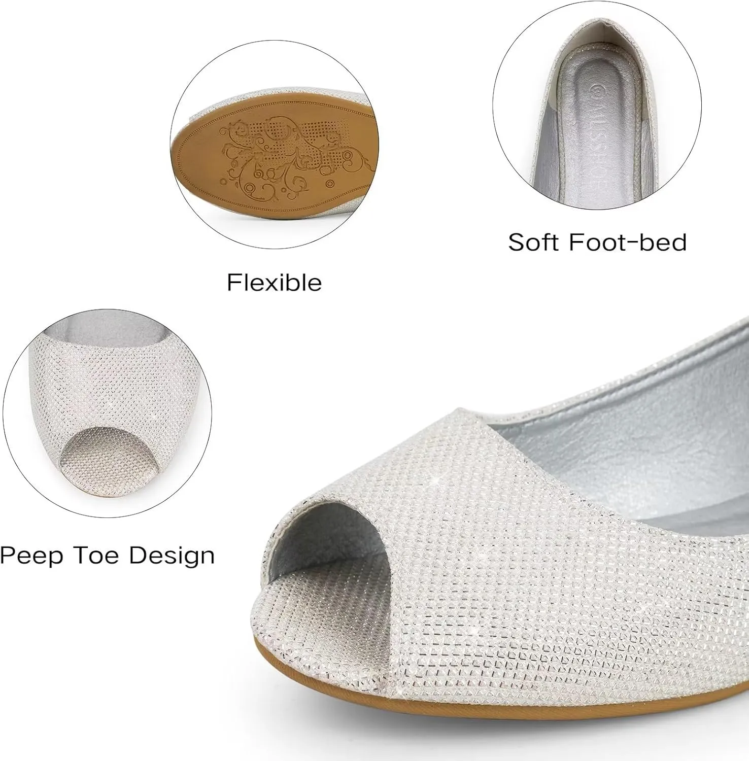 MUSSHOE Peep Toe Flat Shoes for Women