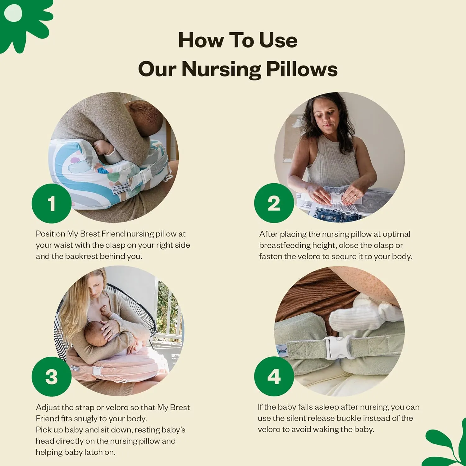 My Brest Friend Deluxe Organic Nursing Pillow 100% Organic Cotton Slipcover Ergonomic Breastfeeding Pillows Supports Both Mom and Baby Breastfeeding Essentials Handy Side Pocket Cream