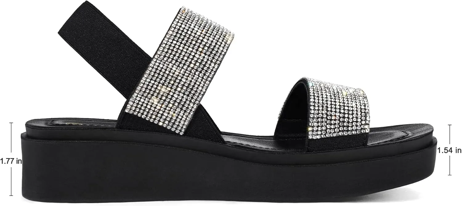 mysoft Women's Platform Wedges Sandals Slingback Lightweight Elastic Ankle Strap Low Wedges Walking Sandals Comfortable Slip On Casual Shoes