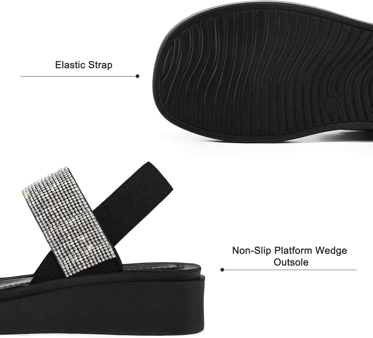 mysoft Women's Platform Wedges Sandals Slingback Lightweight Elastic Ankle Strap Low Wedges Walking Sandals Comfortable Slip On Casual Shoes
