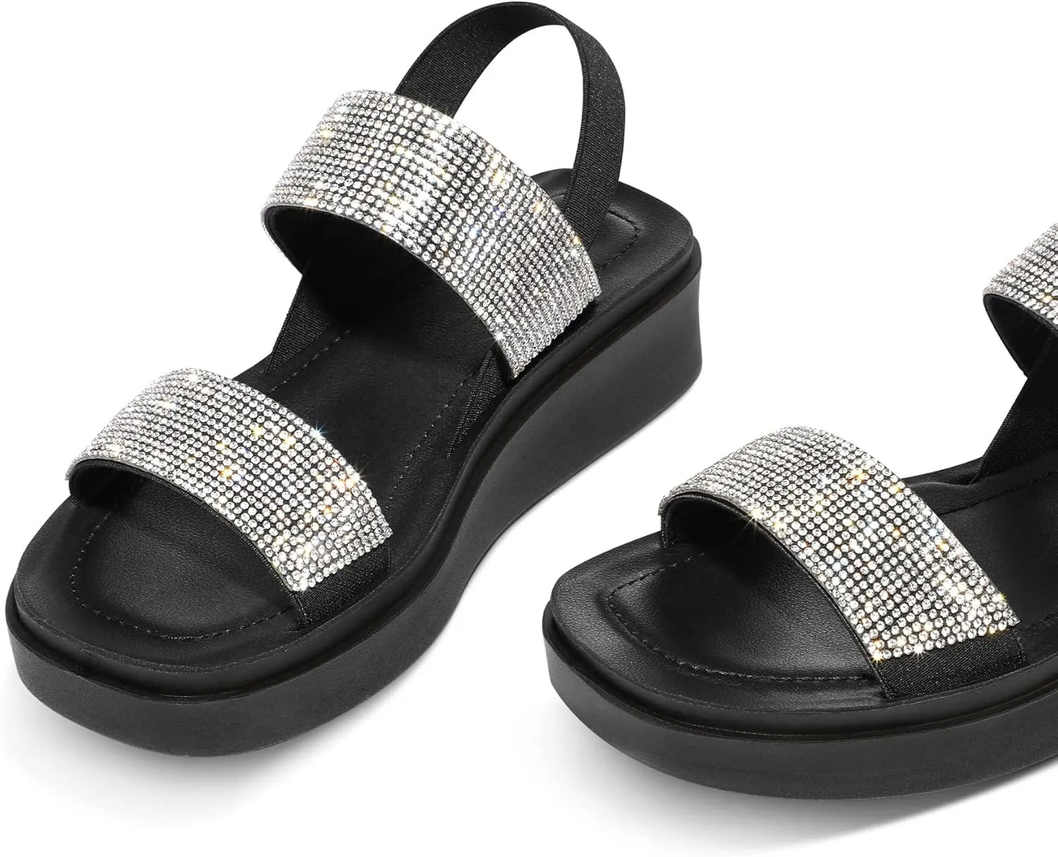mysoft Women's Platform Wedges Sandals Slingback Lightweight Elastic Ankle Strap Low Wedges Walking Sandals Comfortable Slip On Casual Shoes