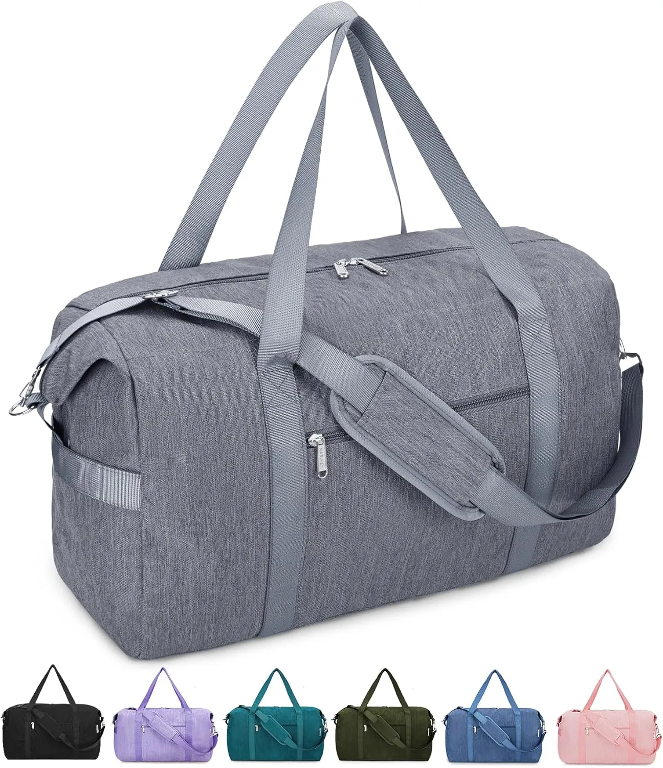 Narwey Carry on luaggage 22x14x9 Airlines Approved Foldable Carry on Bag Travel Duffel Packable Duffle with Wet Pocket Overnight for Women and Men 40L (Grey)
