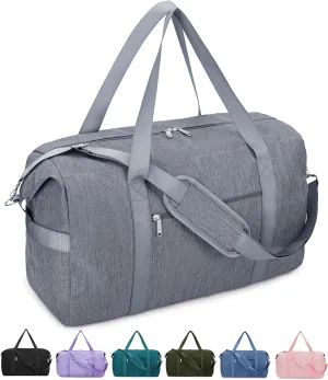 Narwey Carry on luaggage 22x14x9 Airlines Approved Foldable Carry on Bag Travel Duffel Packable Duffle with Wet Pocket Overnight for Women and Men 40L (Grey)