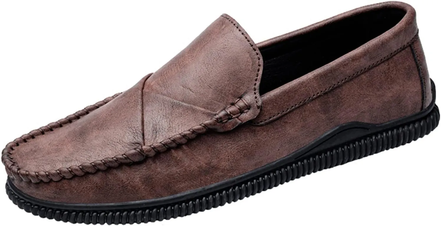 New Men's Loafers Shoes Vegan Leather Stitching Details Round Toe Flat Heel Comfortable Flexible Walking Outdoor Slip-on