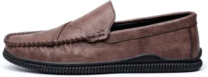 New Men's Loafers Shoes Vegan Leather Stitching Details Round Toe Flat Heel Comfortable Flexible Walking Outdoor Slip-on