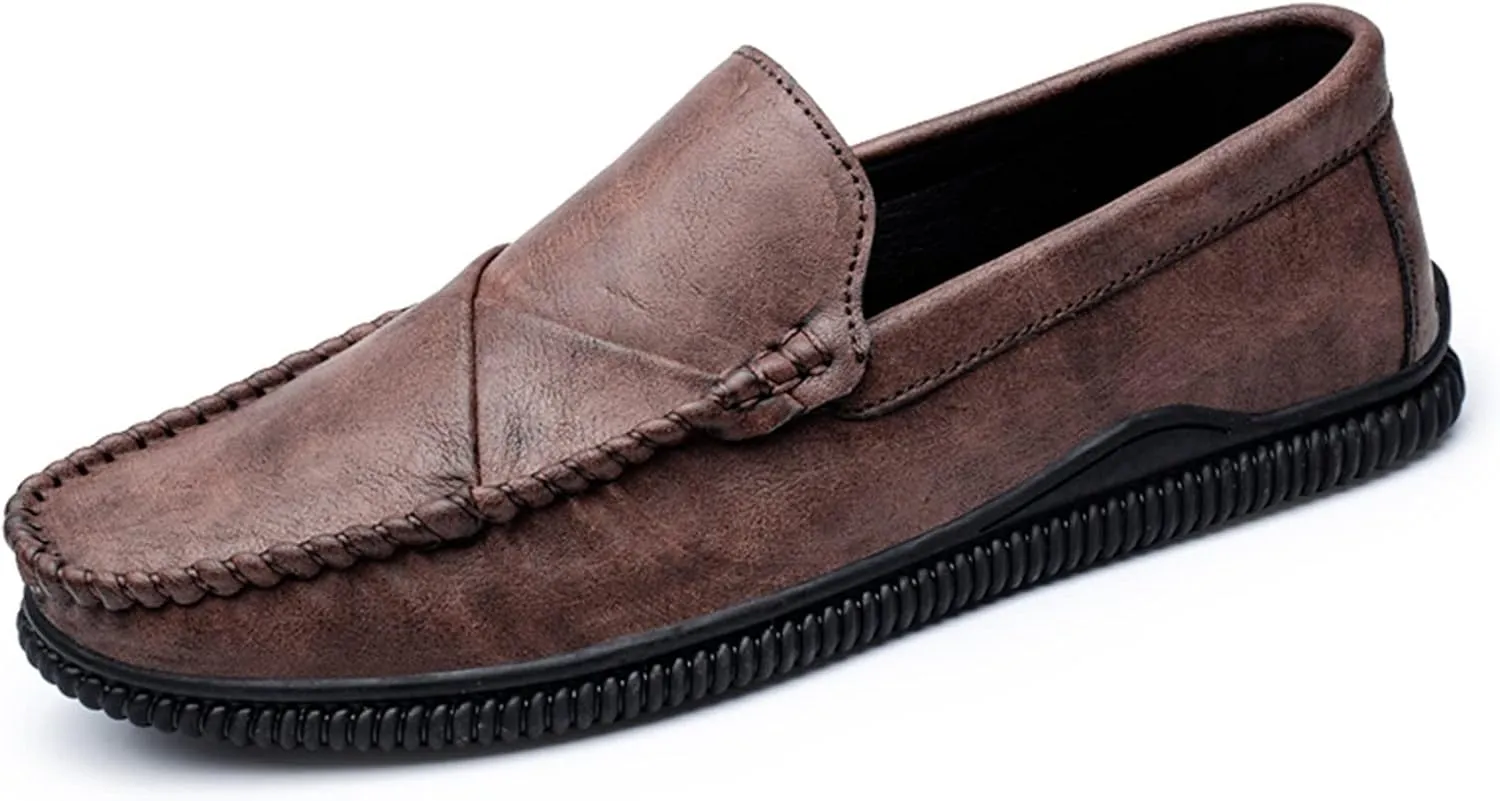 New Men's Loafers Shoes Vegan Leather Stitching Details Round Toe Flat Heel Comfortable Flexible Walking Outdoor Slip-on