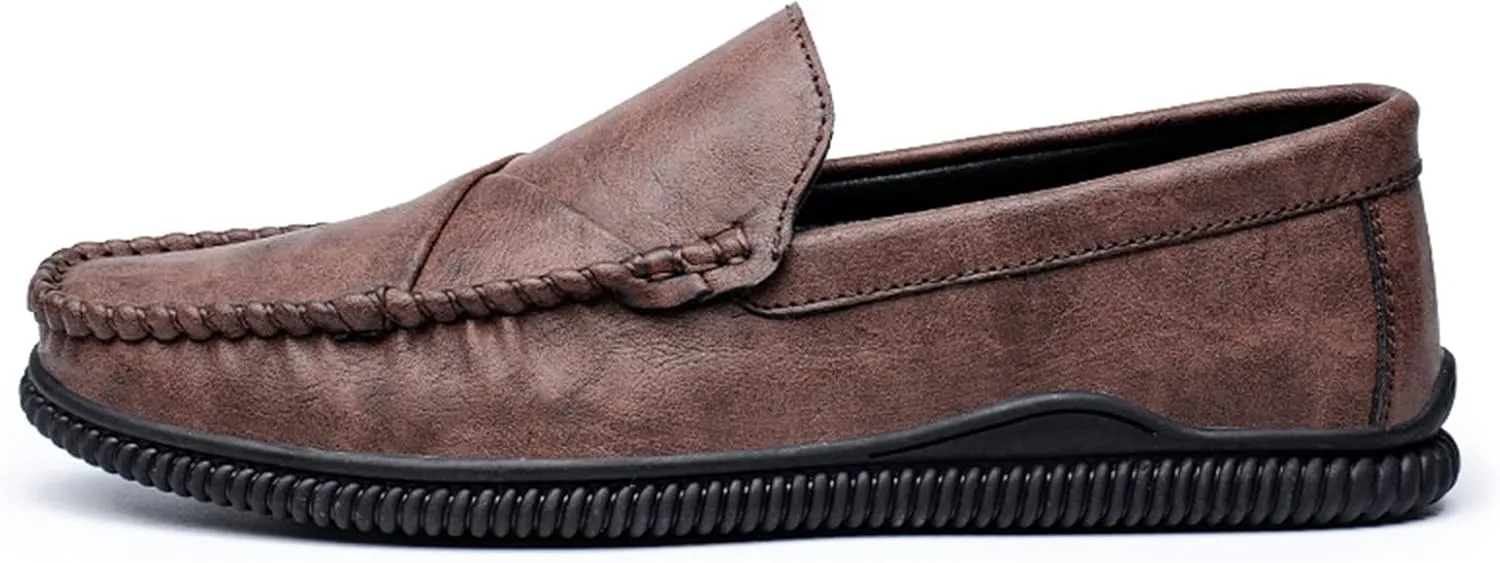 New Men's Loafers Shoes Vegan Leather Stitching Details Round Toe Flat Heel Comfortable Flexible Walking Outdoor Slip-on