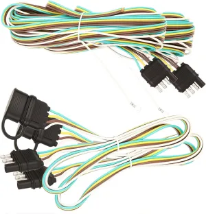 NEWSUN® 2 Sets 29FT 8.8M Extra Long Trailer Wiring Harness Kit, 4 Pin Flat 4 Way 2*25 FT Male Plug  2*4FT Extension Wire with Plug Cap, Waterproof, for Trailer, Rvs, Truck, Pick-up Lighting Assemble
