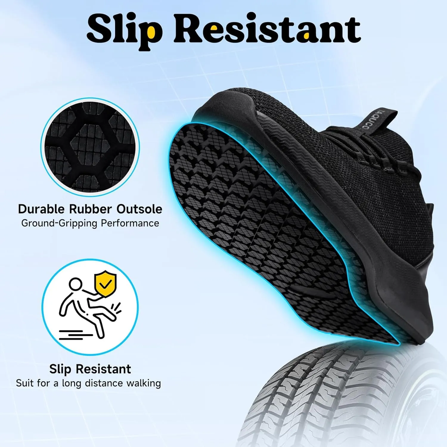 Non Slip Work Shoes for Men Slip On Sneakers Black Lightweight Slip Resistant Shoe Food Service Chef Kitchen Zapatos para Hombre de Trabajo, Charcoal Grey US 6.5-13