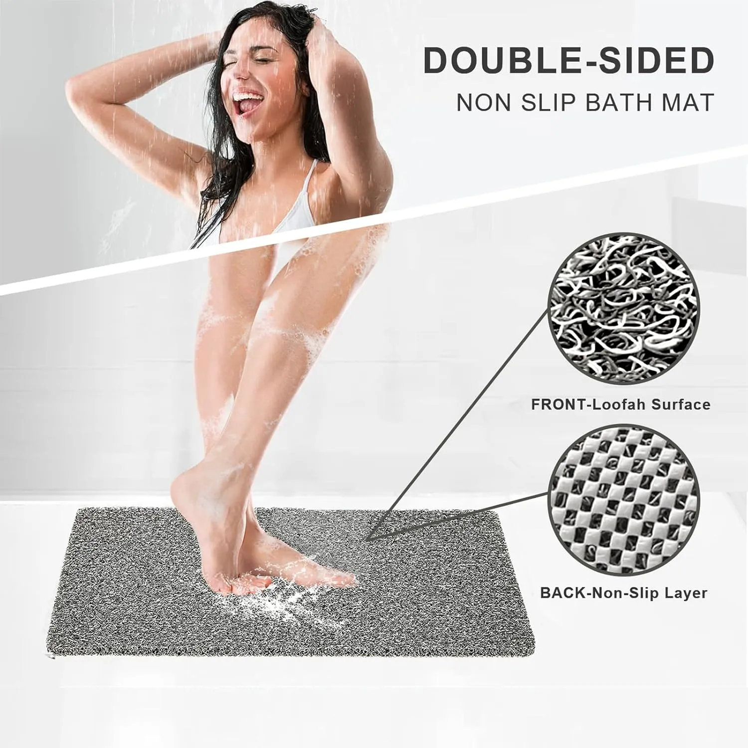 Nonslip Bathtub Mat, Anti Slip Bath Mat 0.6" Extra Thick, Quick Dry Bath Tub Anti Slip Shower Mat, Loofah Non-Slip Bath Mat for Tub Bathroom Pool Kitchen Entryway Home Hotel(Black 16x27)