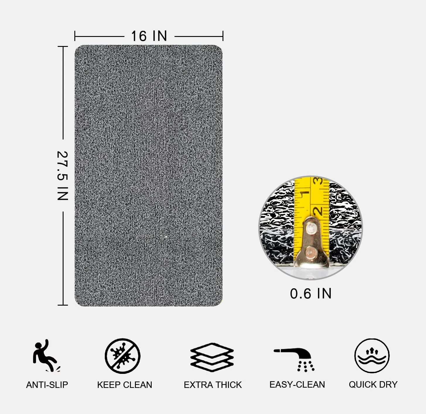 Nonslip Bathtub Mat, Anti Slip Bath Mat 0.6" Extra Thick, Quick Dry Bath Tub Anti Slip Shower Mat, Loofah Non-Slip Bath Mat for Tub Bathroom Pool Kitchen Entryway Home Hotel(Black 16x27)