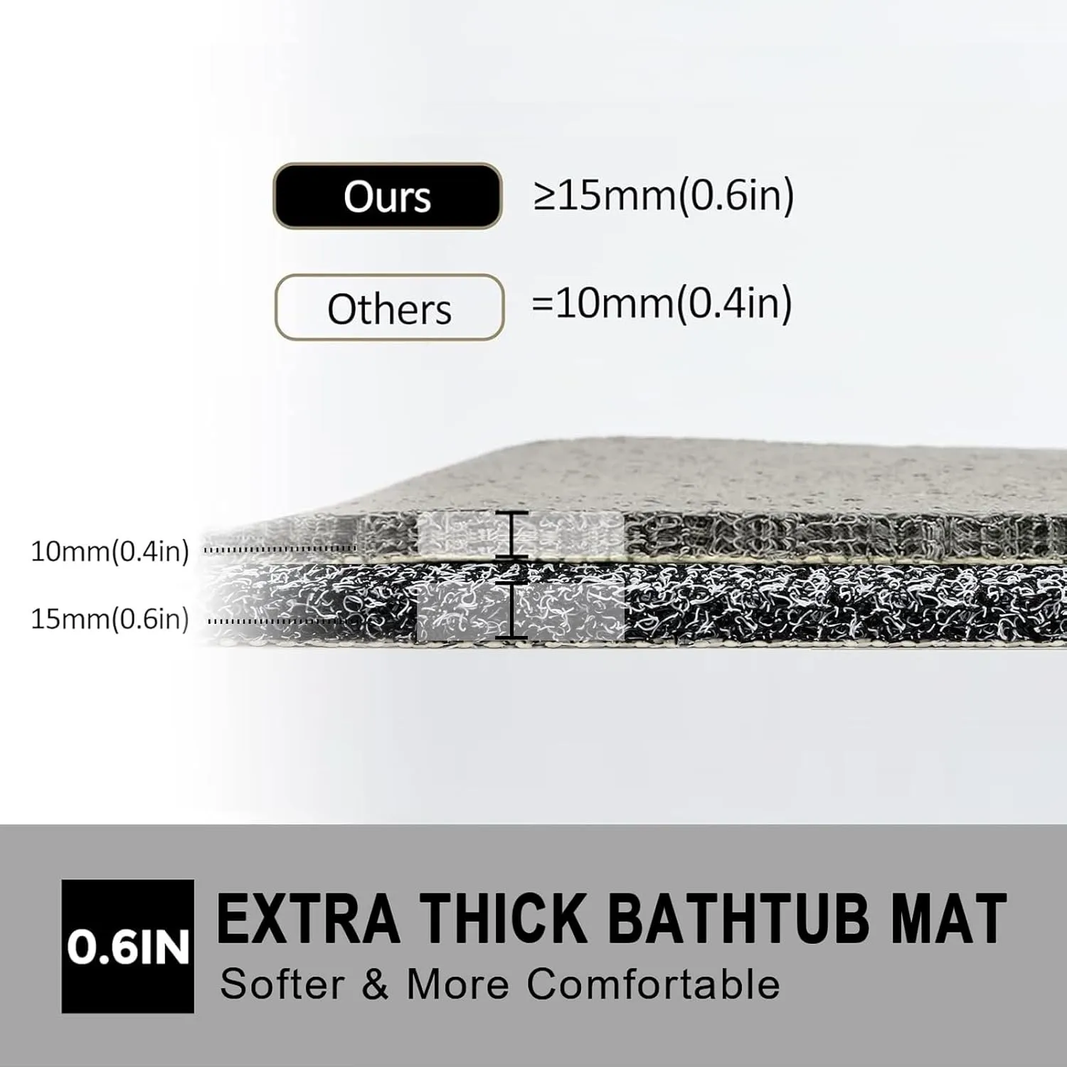Nonslip Bathtub Mat, Anti Slip Bath Mat 0.6" Extra Thick, Quick Dry Bath Tub Anti Slip Shower Mat, Loofah Non-Slip Bath Mat for Tub Bathroom Pool Kitchen Entryway Home Hotel(Black 16x27)