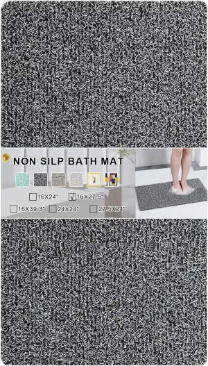 Nonslip Bathtub Mat, Anti Slip Bath Mat 0.6" Extra Thick, Quick Dry Bath Tub Anti Slip Shower Mat, Loofah Non-Slip Bath Mat for Tub Bathroom Pool Kitchen Entryway Home Hotel(Black 16x27)