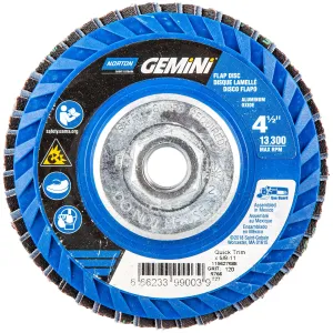 Norton 4-1/2 x 5/8 - 11 In. Gemini Plastic Flat Flap Disc T27 P120 Grit R766 ZA 10 Count