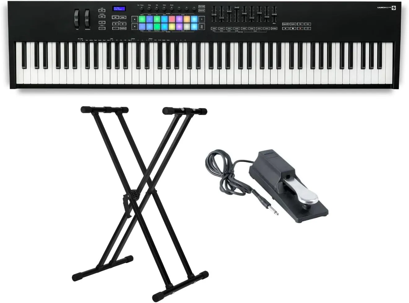 Novation Launchkey MK3 88-Key USB MIDI Ableton Keyboard Controller Bundle with Keyboard Stand and Sustain Pedal (3 Items)