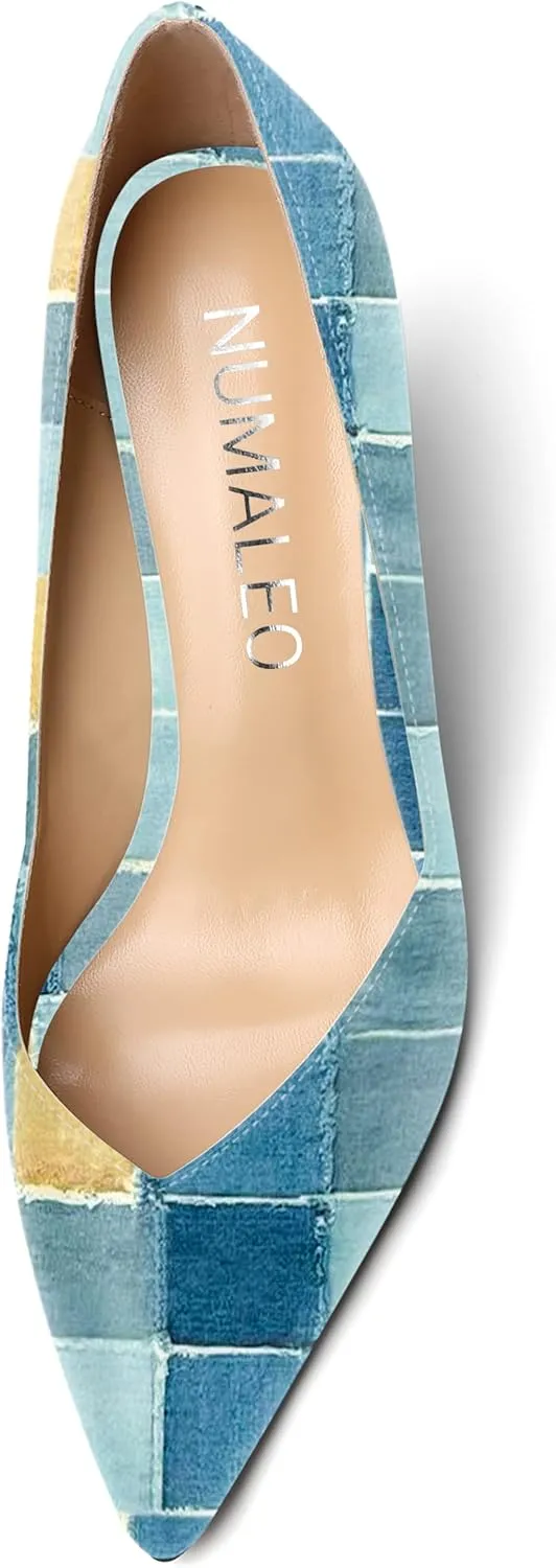 NUMALEO Womens Patent Slip On Casual Solid Pointed Toe Office Wedge High Heel Pumps Shoes 3.3 Inch