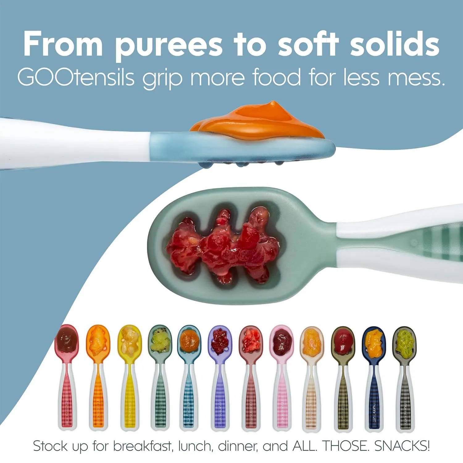 NumNum Baby Spoons Set, Baby Essentials Pre-Spoon GOOtensils for 6  Months, First Stage Self-Feeding Spoons for Baby Led Weaning (BLW), Silicone Toddler Utensils, BPA-Free, 4 Pack Beach Picnic