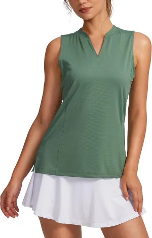 Obla Women's Sleeveless Golf Shirt V-Neck Lightweight Quick Dry Tennis Tank Tops Polo Shirts for Women