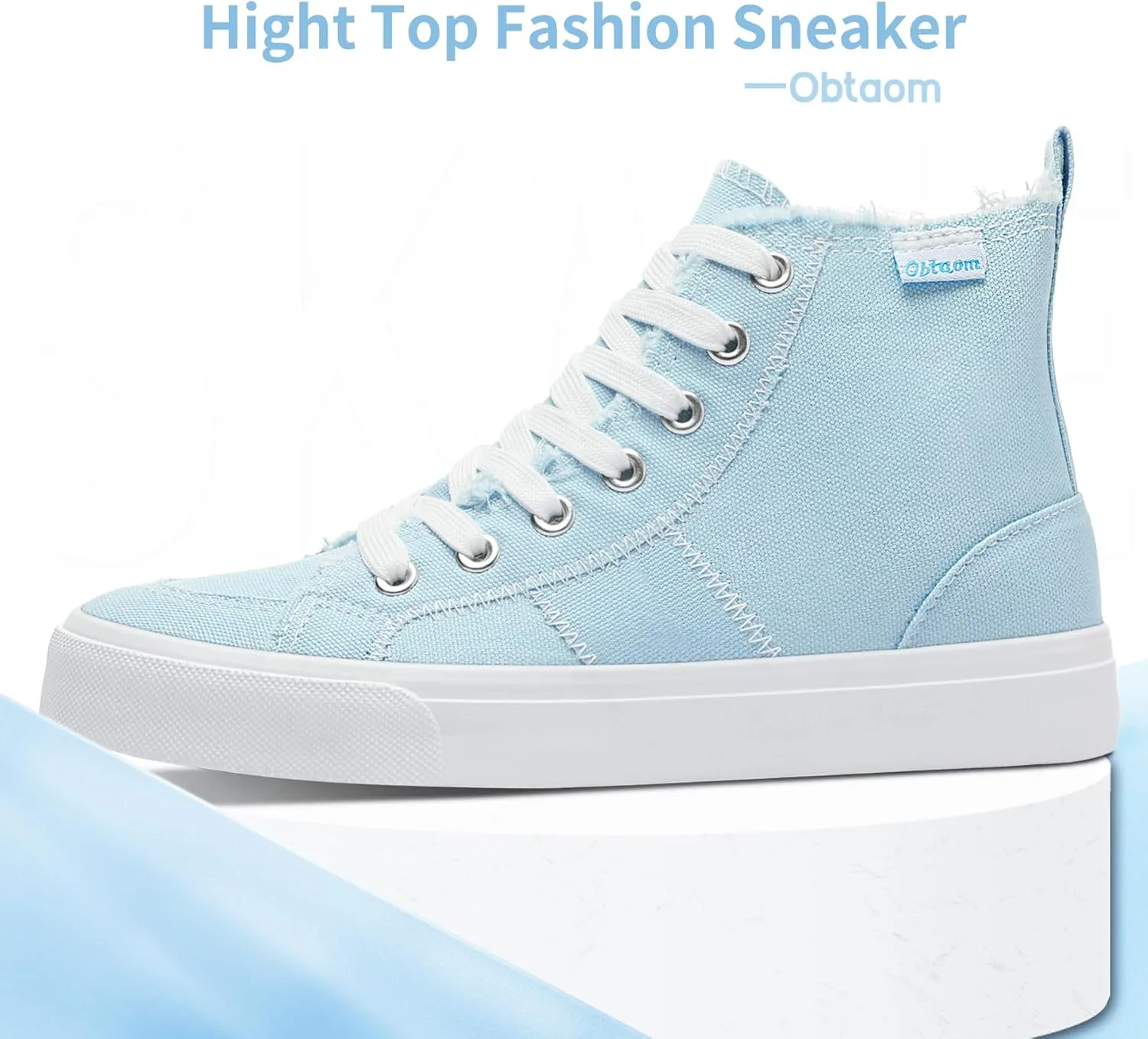 Obtaom Womens/Mens high top Canvas Shoes Play mid Calf Fashion Sneaker Casual lace up hi top Washed Canvas Shoes