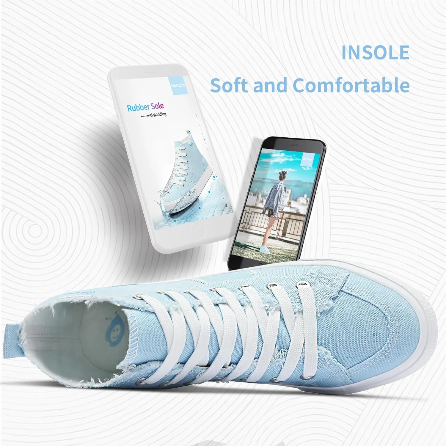 Obtaom Womens/Mens high top Canvas Shoes Play mid Calf Fashion Sneaker Casual lace up hi top Washed Canvas Shoes
