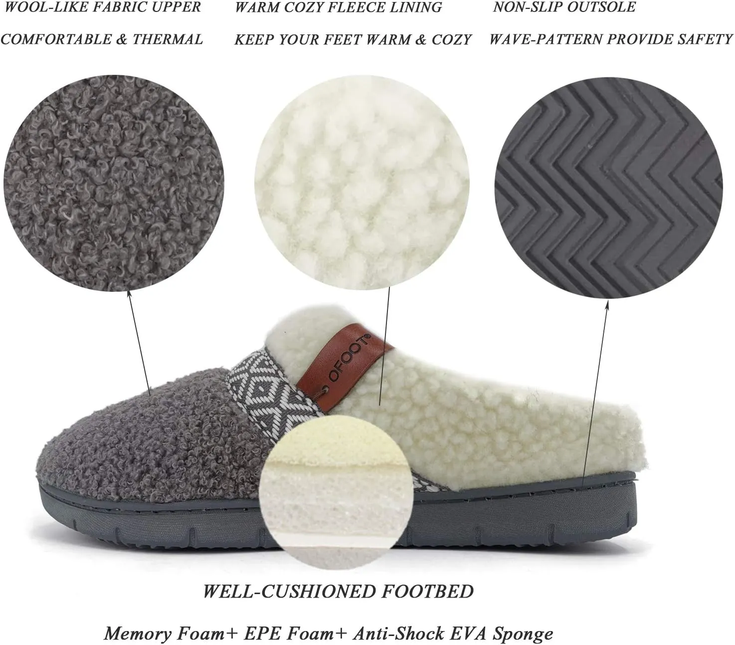 ofoot Womens Winter Warm Cozy House Fur Slippers Slip On Bedroom Shoes Memory Foam Lamb Wool Fleece Lining Indoor Ourdoor Non Skid Rubber Hard Soles