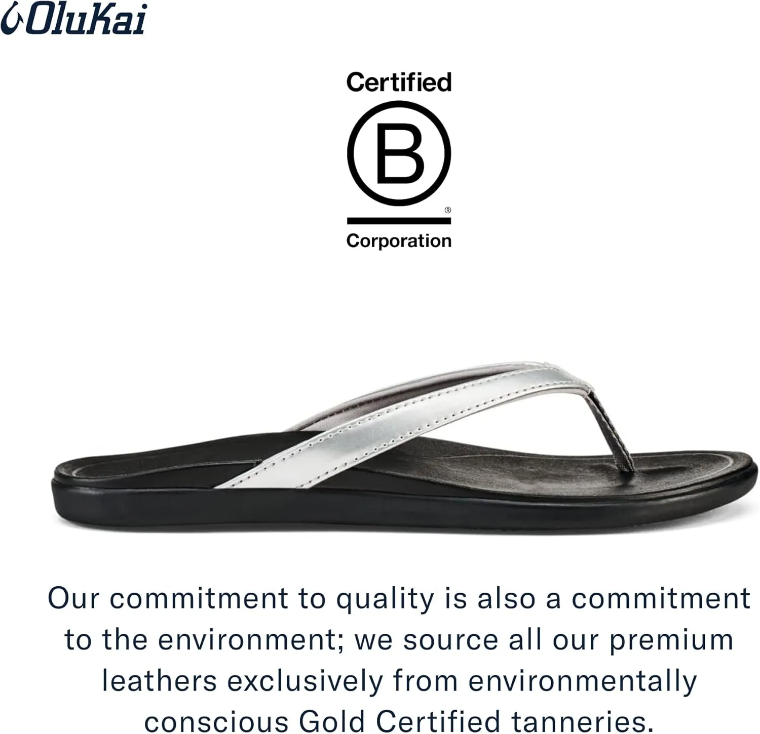 OLUKAI Ho'opio Leather Women's Beach Sandals, Full-Grain Leather Flip-Flop Slides, Modern Low Profile Design & Comfortable Fit