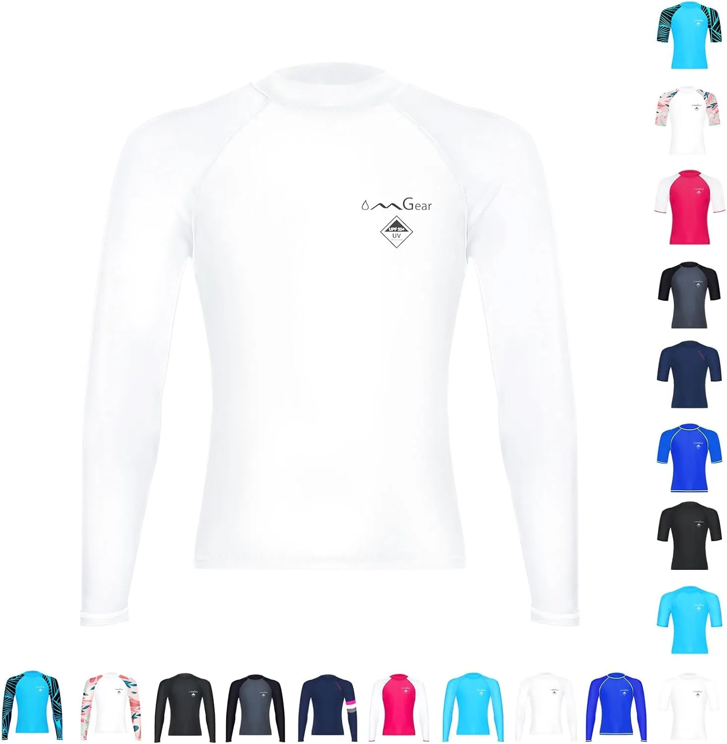 OMGear Rash Guard for Men Women Spandex Multi-Colors Long/Short Sleeve Swimsuit UPF 50  BJJ MMA Compression Shirt Surf Suit