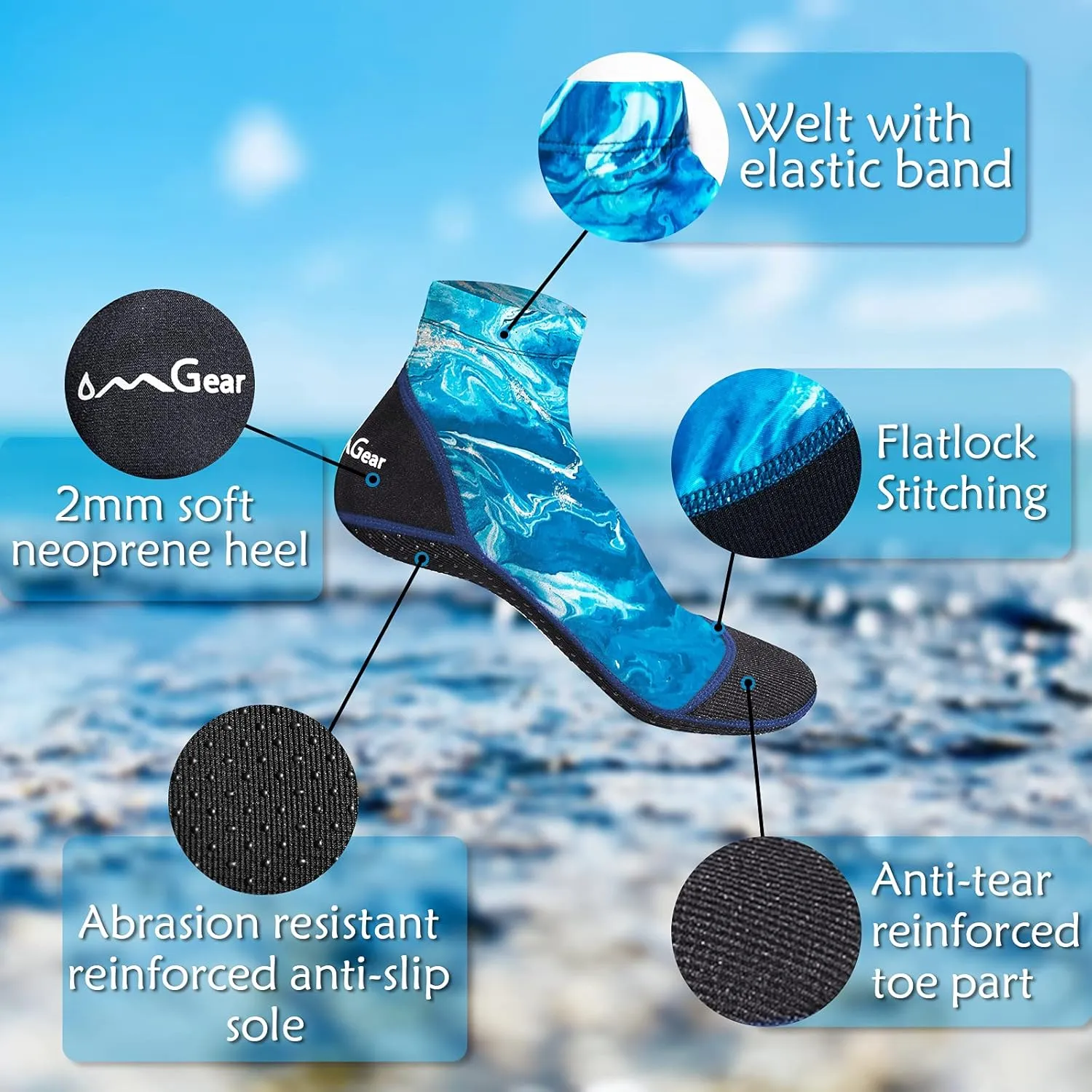 OMGear Water Socks Sand Proof Booties Quick Dry Swim Dive Socks for Sand Soccer Beach Volleyball