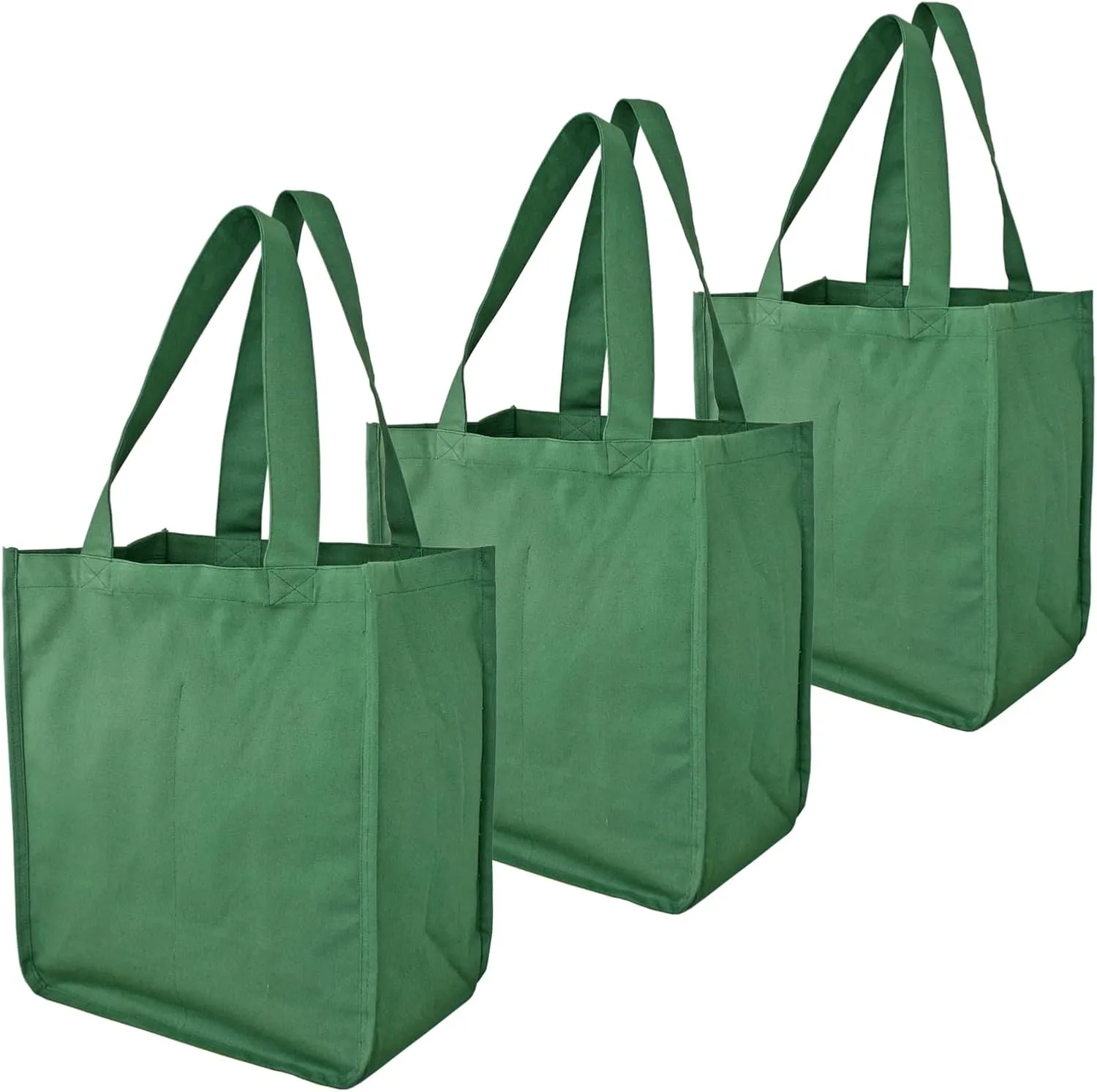Organic Cotton Deluxe Reusable Grocery Shopping Bag; Bottle Sleeves, Rigid Bottom Support (UPDATED DESIGN)