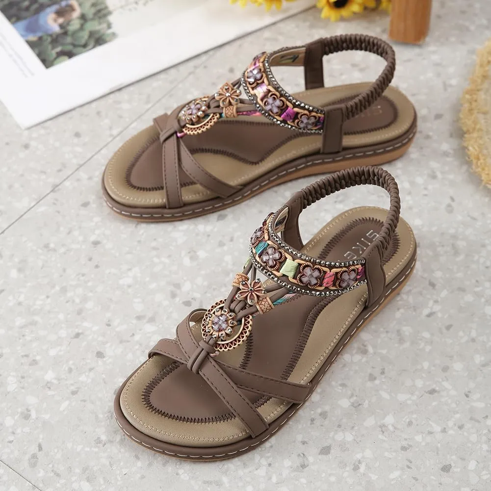 Orgone Womens Bohemian Beaded Flat Sandals Comfortable T-Strap Sandal Summer Comfortable Strap Sandals for Beach