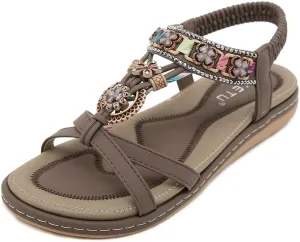 Orgone Womens Bohemian Beaded Flat Sandals Comfortable T-Strap Sandal Summer Comfortable Strap Sandals for Beach