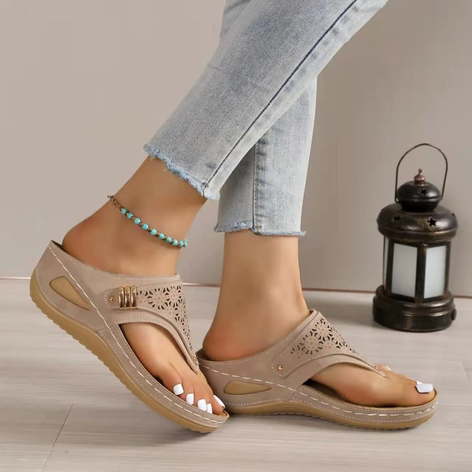 Orthopedic Sandals for Women - Arch Support Wedge Flip Flops, Summer 2025 Comfortable Dressy Casual Beach Slippers