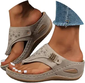 Orthopedic Sandals for Women - Arch Support Wedge Flip Flops, Summer 2025 Comfortable Dressy Casual Beach Slippers