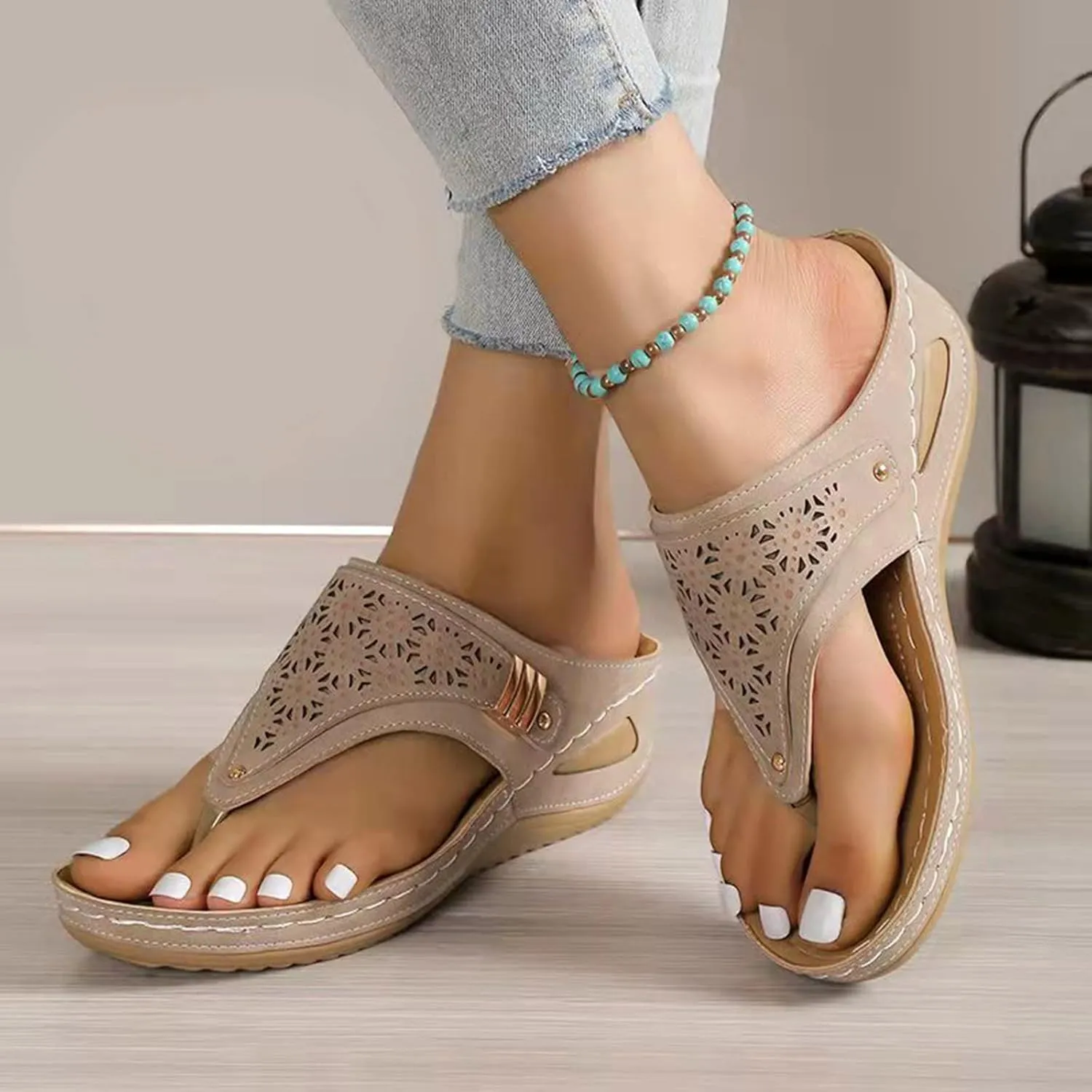 Orthopedic Sandals for Women - Arch Support Wedge Flip Flops, Summer 2025 Comfortable Dressy Casual Beach Slippers