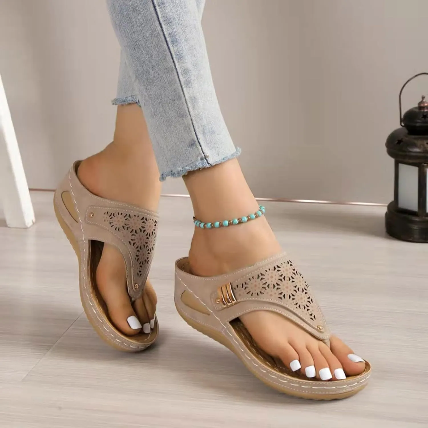 Orthopedic Sandals for Women - Arch Support Wedge Flip Flops, Summer 2025 Comfortable Dressy Casual Beach Slippers