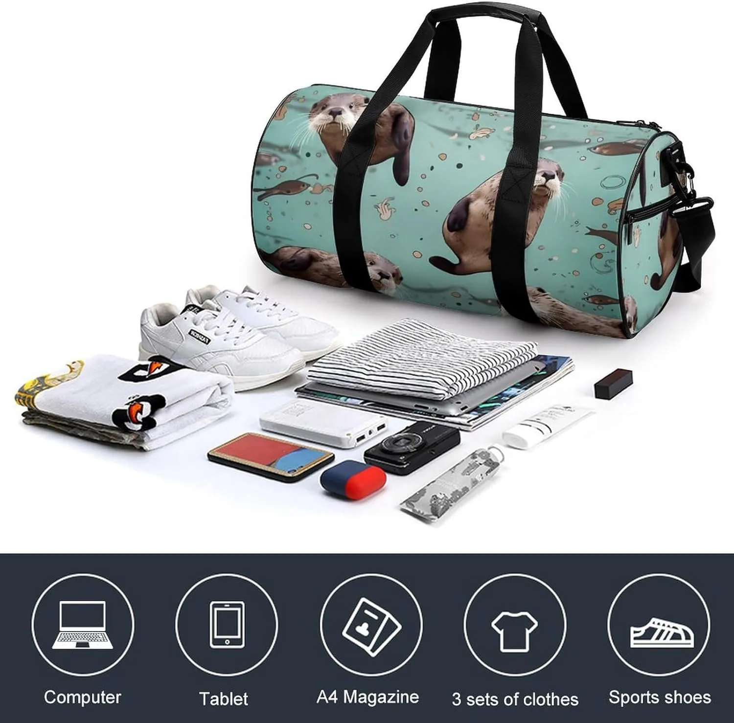 Otters Duffel Bag for Men Women Gym Bag Sports Small Overnight Bag for Travel Weekender, 17.7in/9in/9in, XB0606009