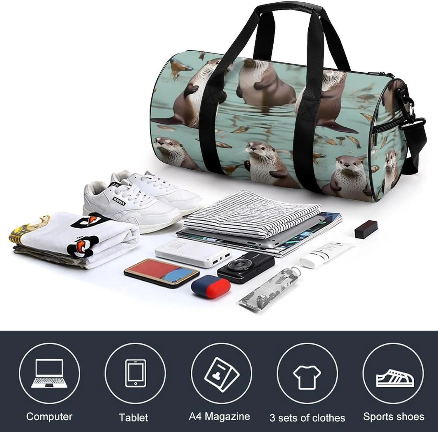 Otters Duffel Bag for Men Women Gym Bag Sports Small Overnight Bag for Travel Weekender