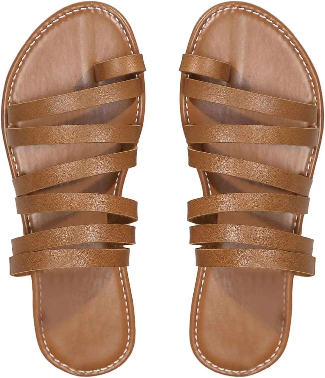 OYOANGLE Women's Metallic PU Leather Toe Post Flat Sandals Open Toe Ankle Strap Sandal Comfortable Walking Slides