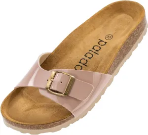 Palado® Malta Women's Mules | Made in EU | Sandals in Many Summer Colours | 1 Strap Sandals with Cork Footbed | Women's Slippers with Leather Outsole, Lacquer Cream Pink, 12 US
