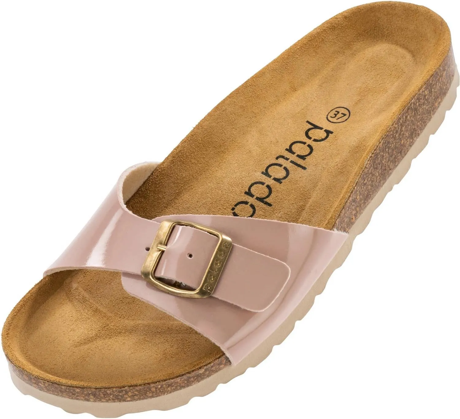 Palado® Malta Women's Mules | Made in EU | Sandals in Many Summer Colours | 1 Strap Sandals with Cork Footbed | Women's Slippers with Leather Outsole, Lacquer Cream Pink, 12 US
