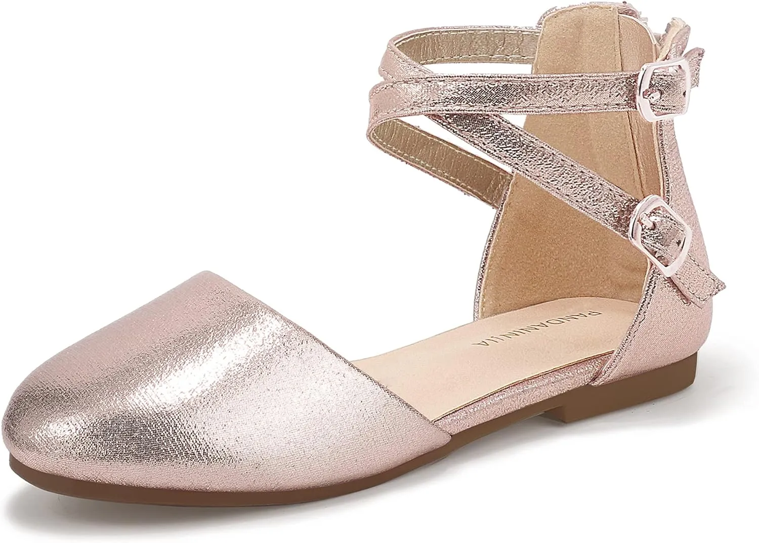PANDANINJIA Girls Dress Shoes Flats Wedding Party School Toddler Little Kids Ankle Strap Ballet Flats Sandals